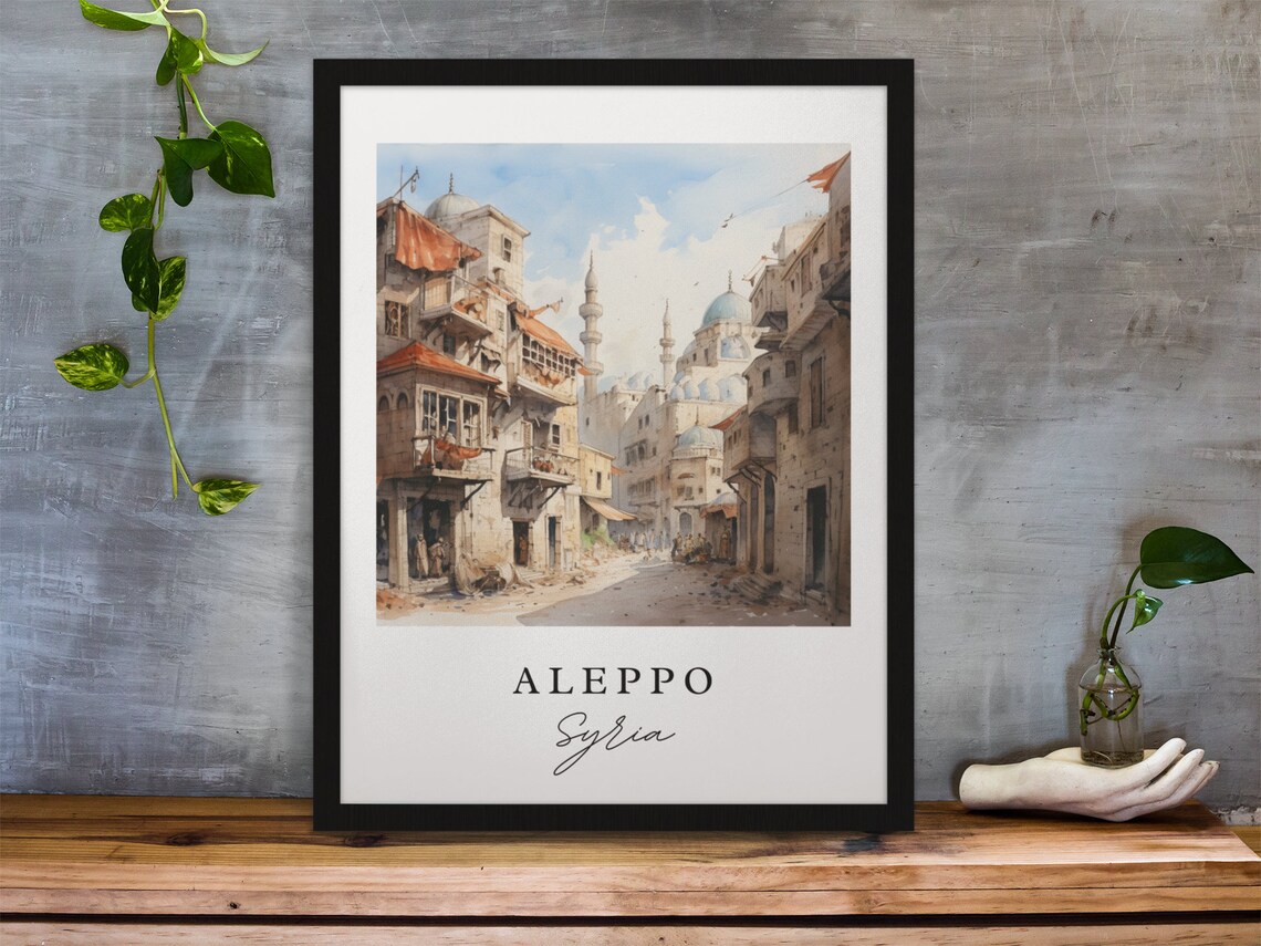 Aleppo Syria Old City Stone Street Watercolor Historic Travel Poster - Image 3