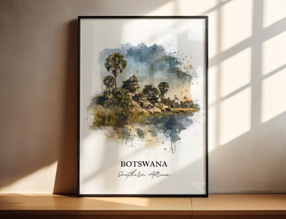 Botswana Wall Art Print Watercolor Africa Gift Travel Poster Housewarming