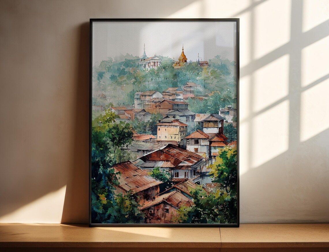 Chiang Mai Watercolor Travel Poster, Thailand Decor