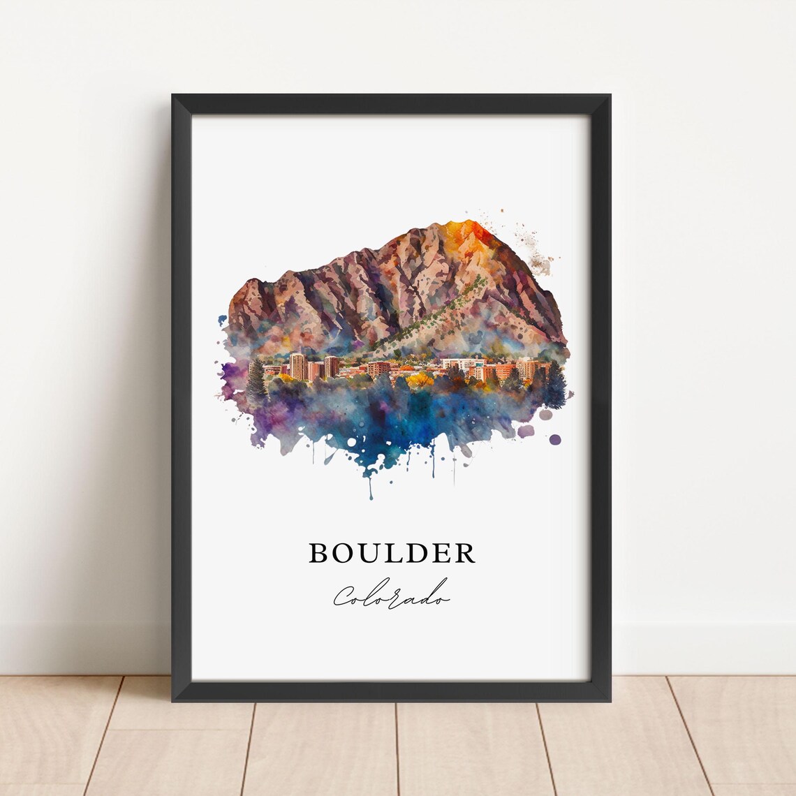 Boulder Colorado Scenic Mountain Town Watercolor Travel Poster