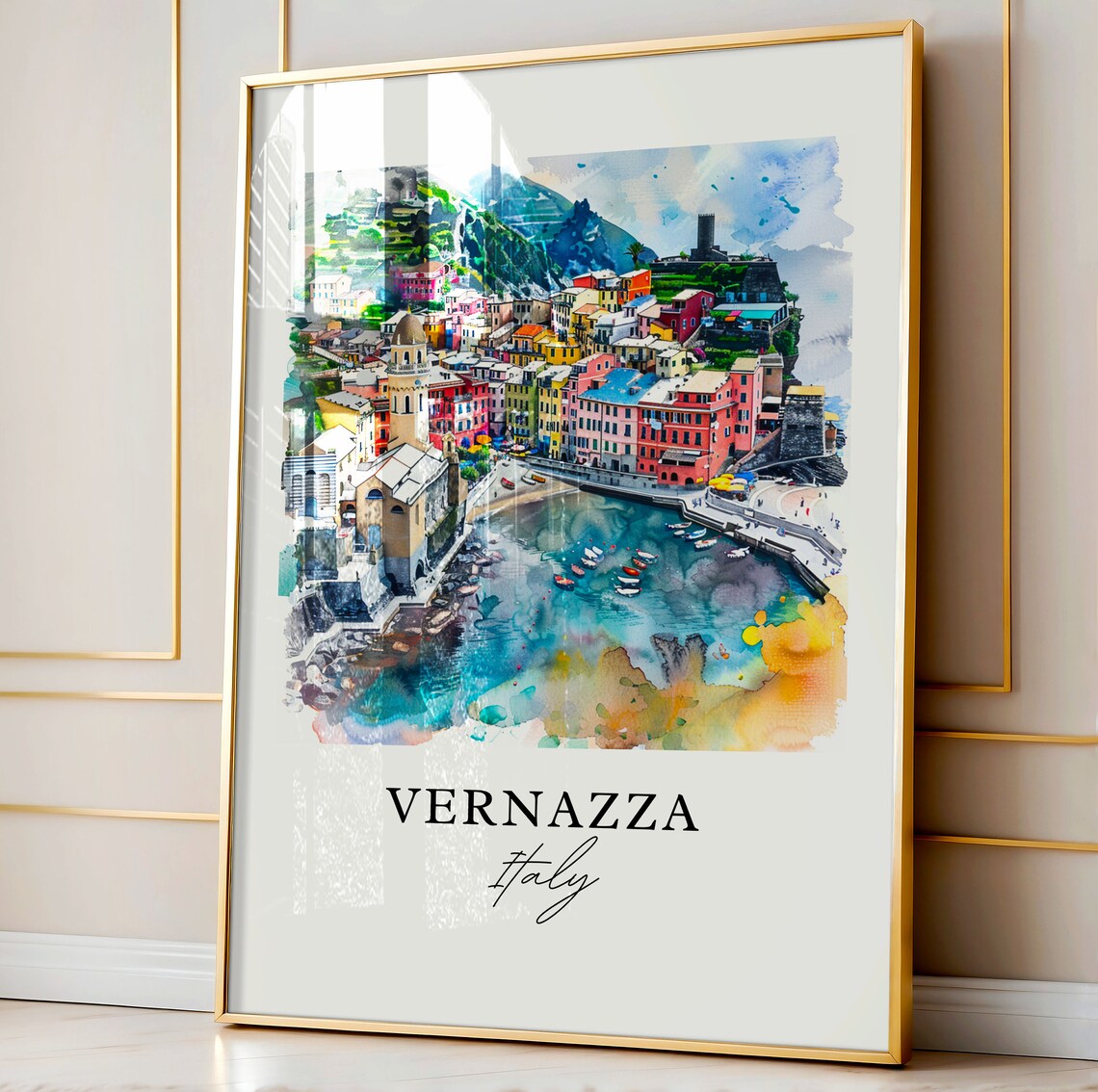 Vernazza Italy Cinque Terre Coastal Village Watercolor Poster - Image 4