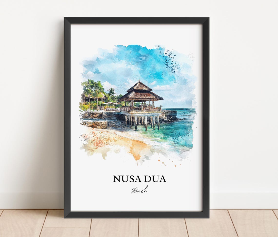 Nusa Dua Bali Watercolor Ocean Pavilion Sandy Beach Cove Poster - Image 5
