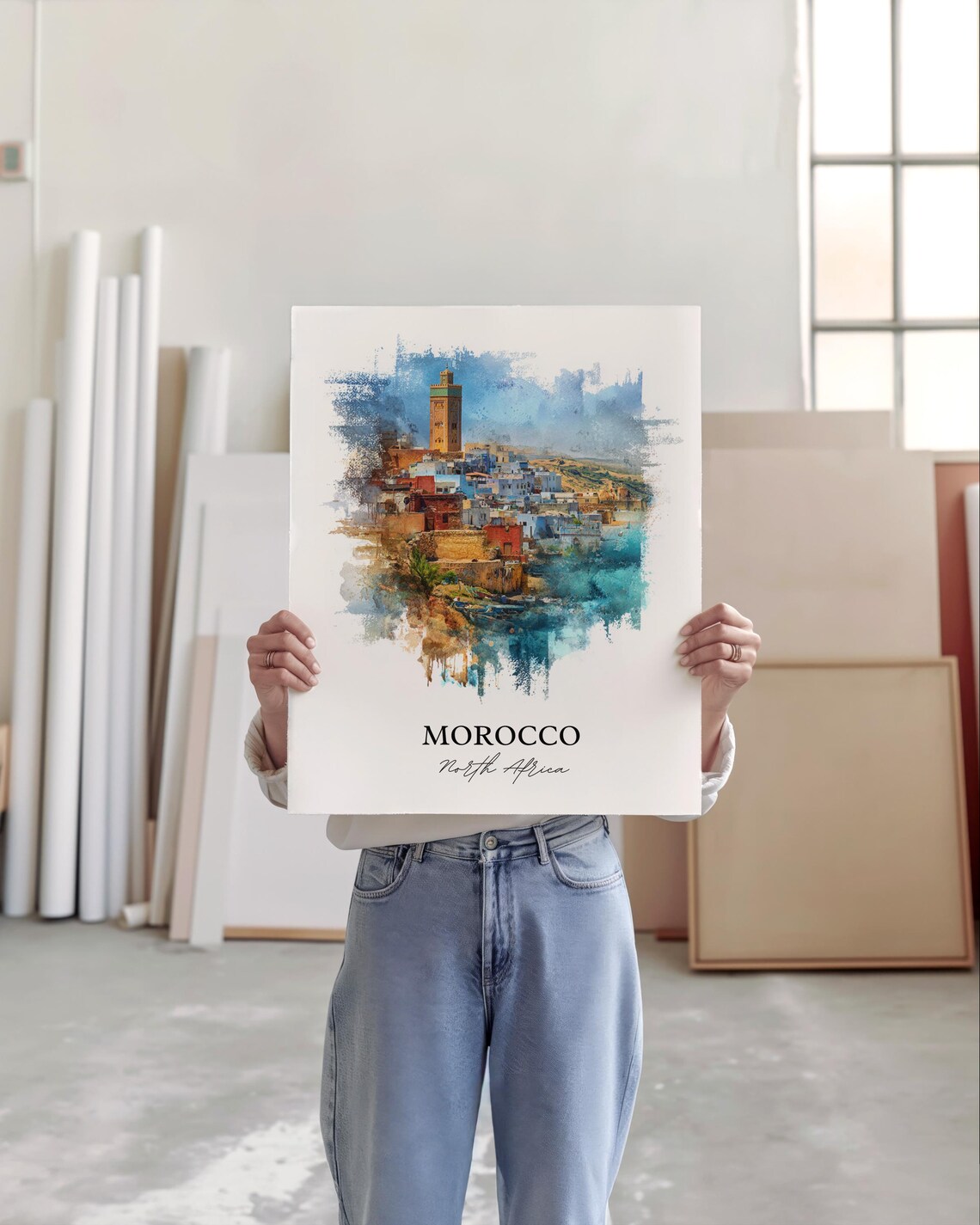 Morocco North Africa Ancient Minaret Old Town Watercolor Poster - Image 4