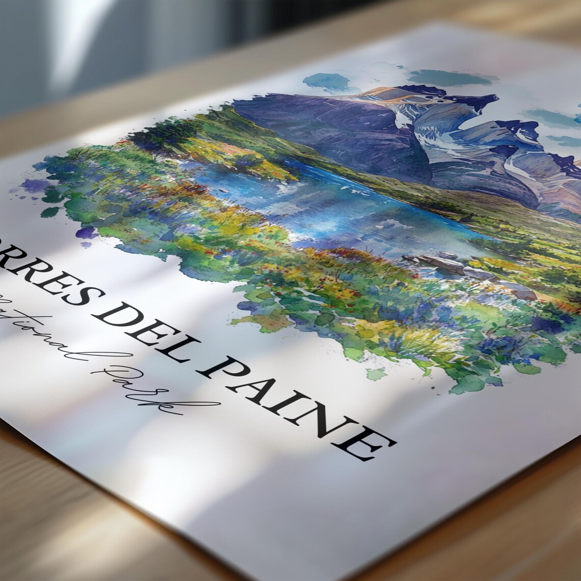 Torres del Paine National Park Watercolor Mountain Scene Poster - Image 6