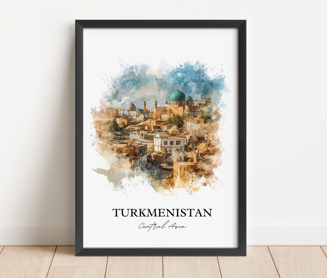 Turkmenistan Central Asia Watercolor Art Desert City Domes Poster - Image 4
