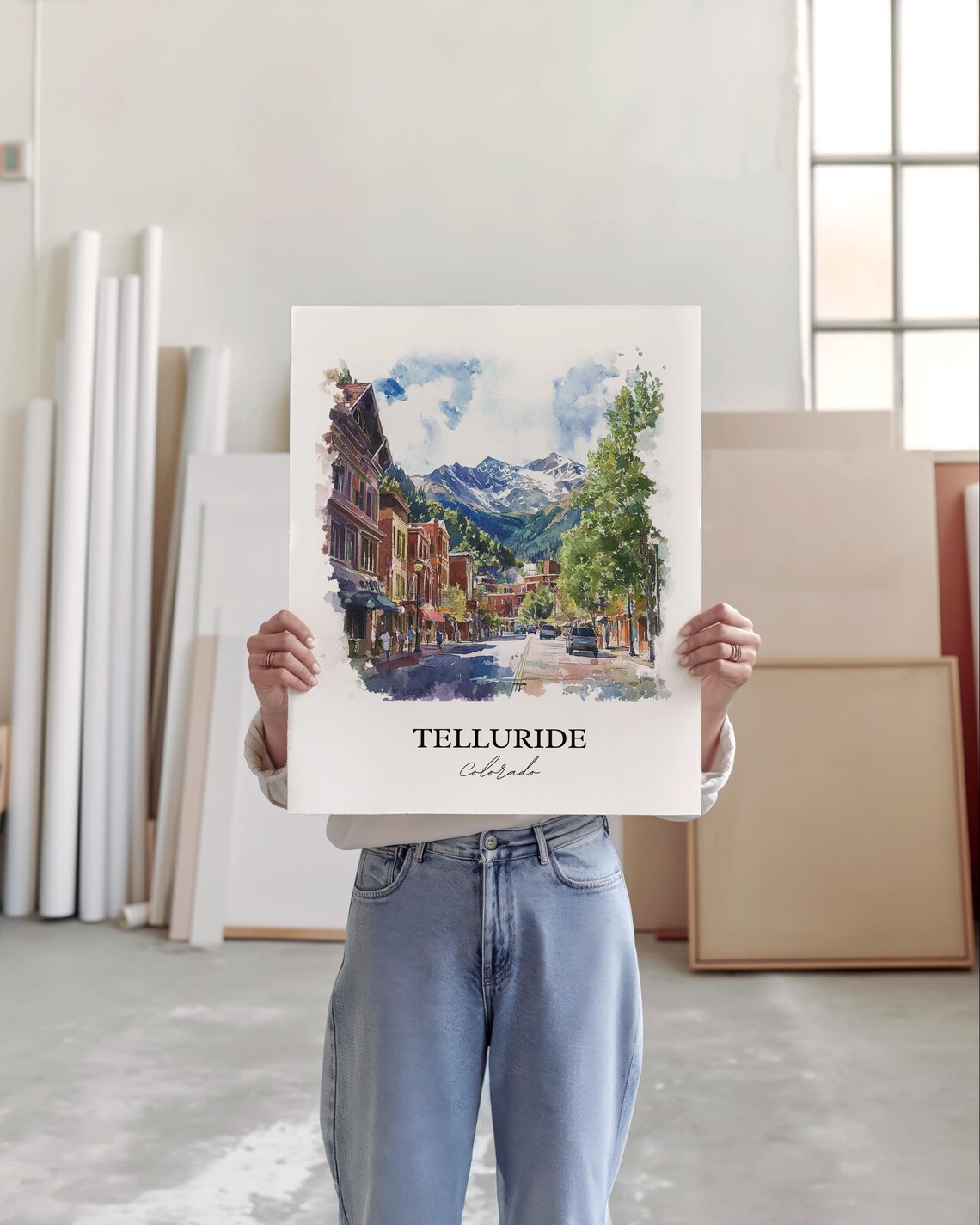 Telluride Colorado Mountain Town Main Street Watercolor Poster - Image 4