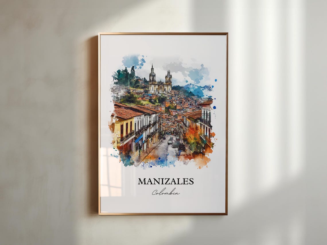 Manizales Wall Art Print Colombia Watercolor Gift Travel Poster Housewarming - Image 3