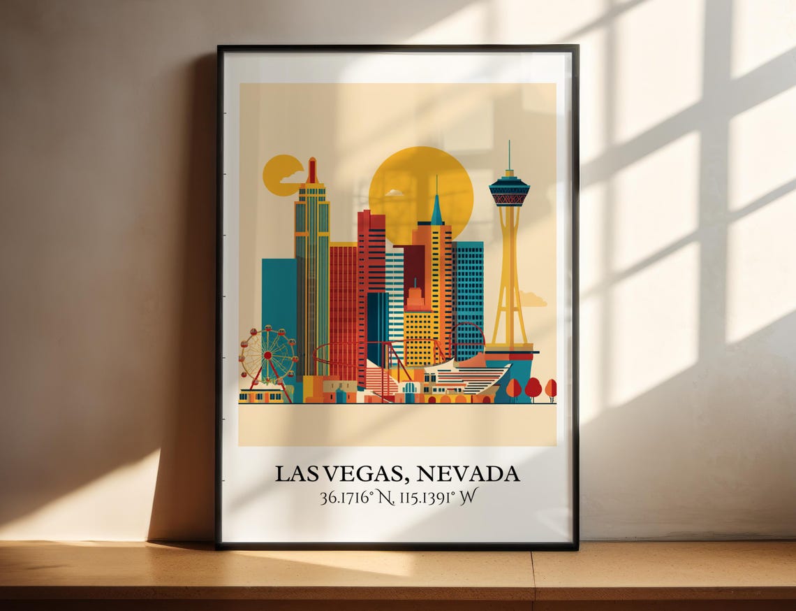 Las Vegas Nevada Strip Skyline Stratosphere Tower Retro Travel Poster