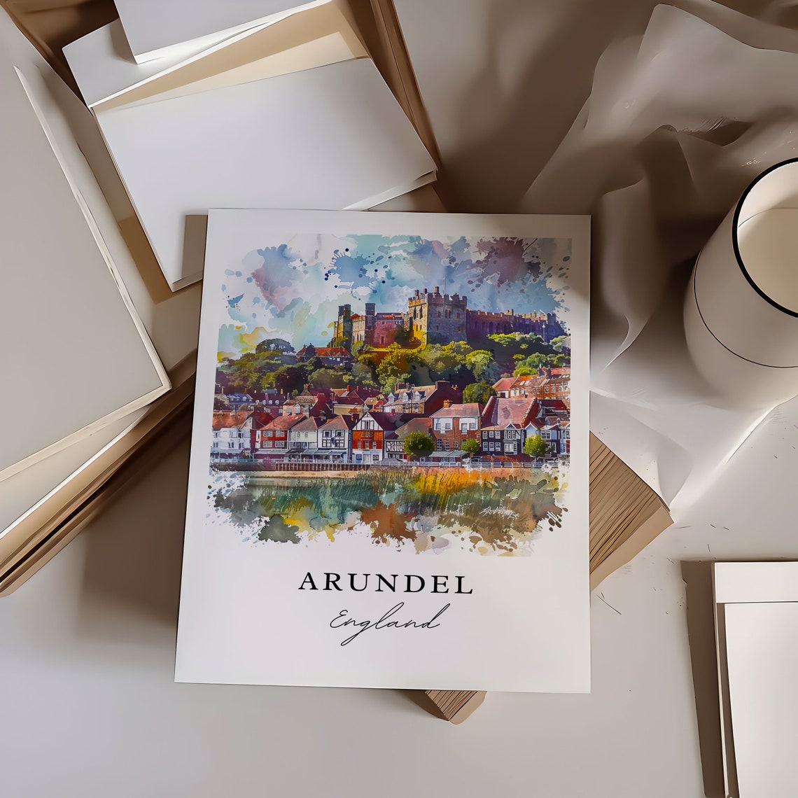 Arundel England Castle Rising Above Old Town Watercolor Poster - Image 6