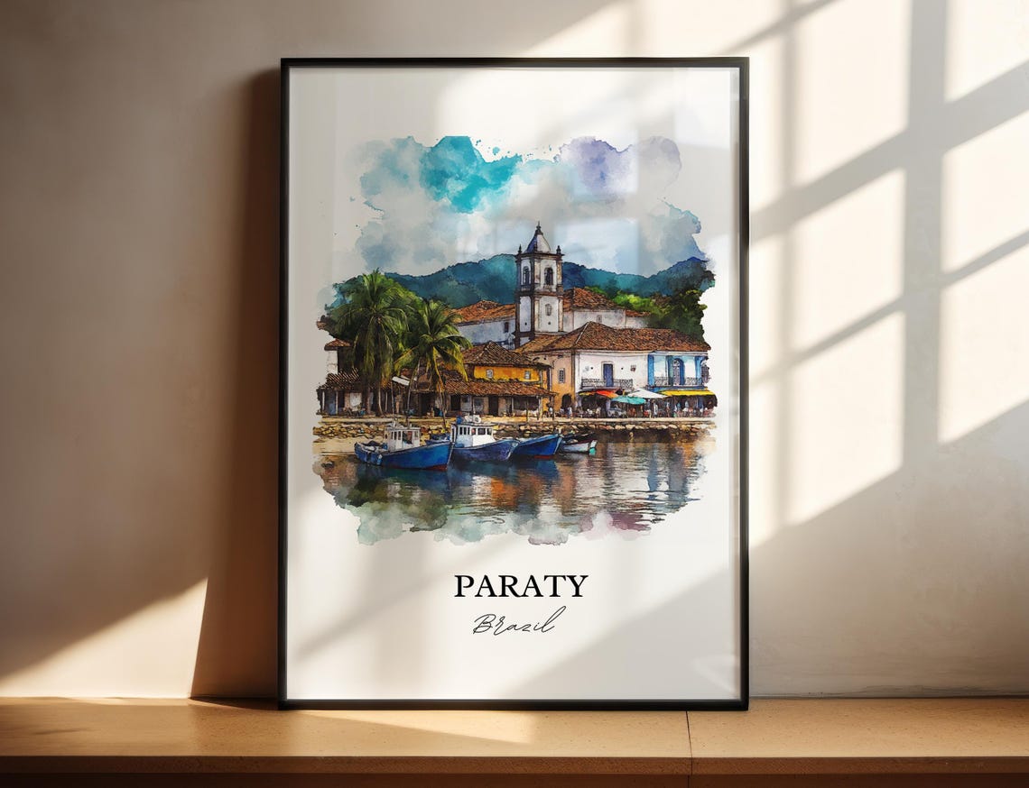 Paraty Brazil Watercolor Travel Poster, Costa Verde