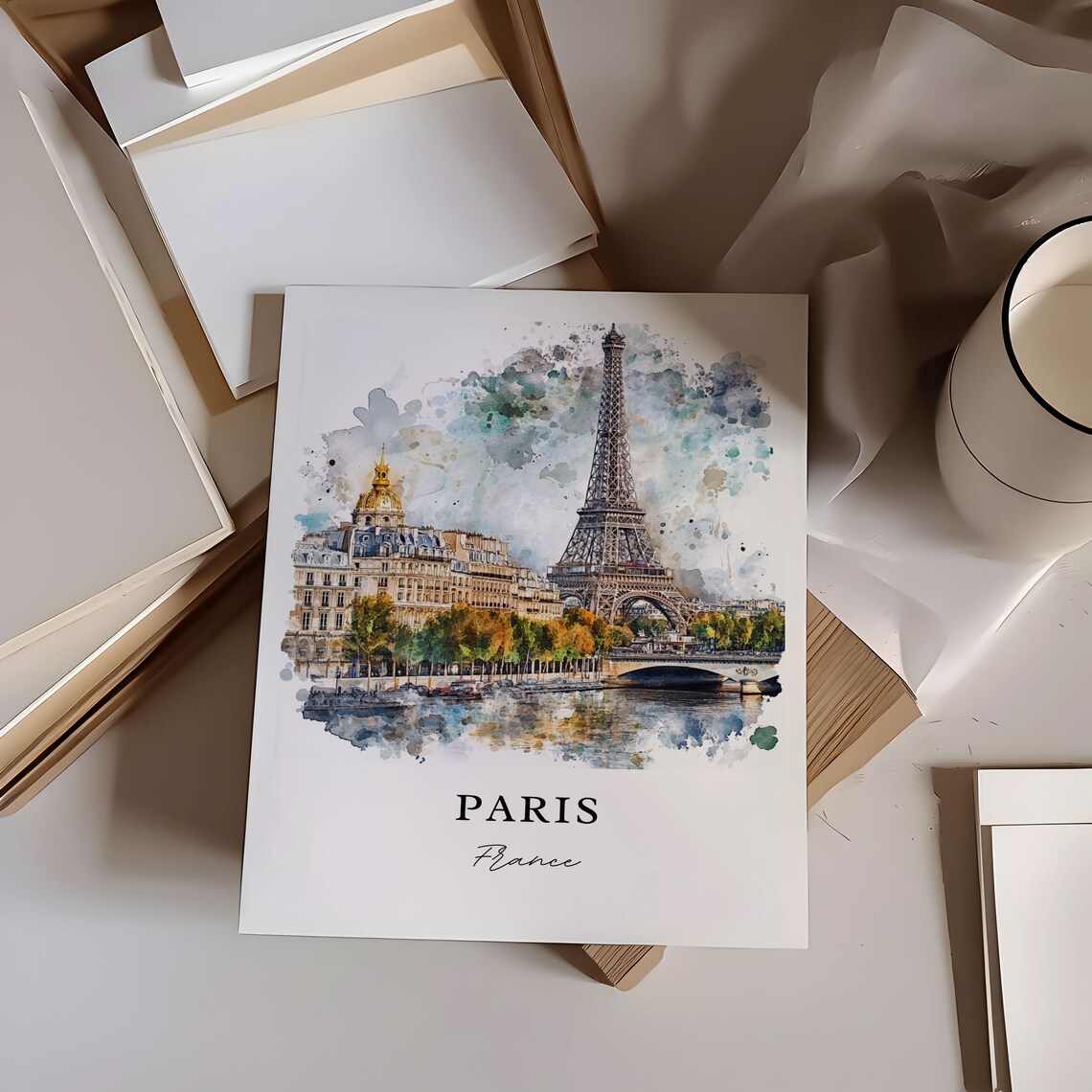 Paris Seine River Watercolor Travel Poster, France - Image 2