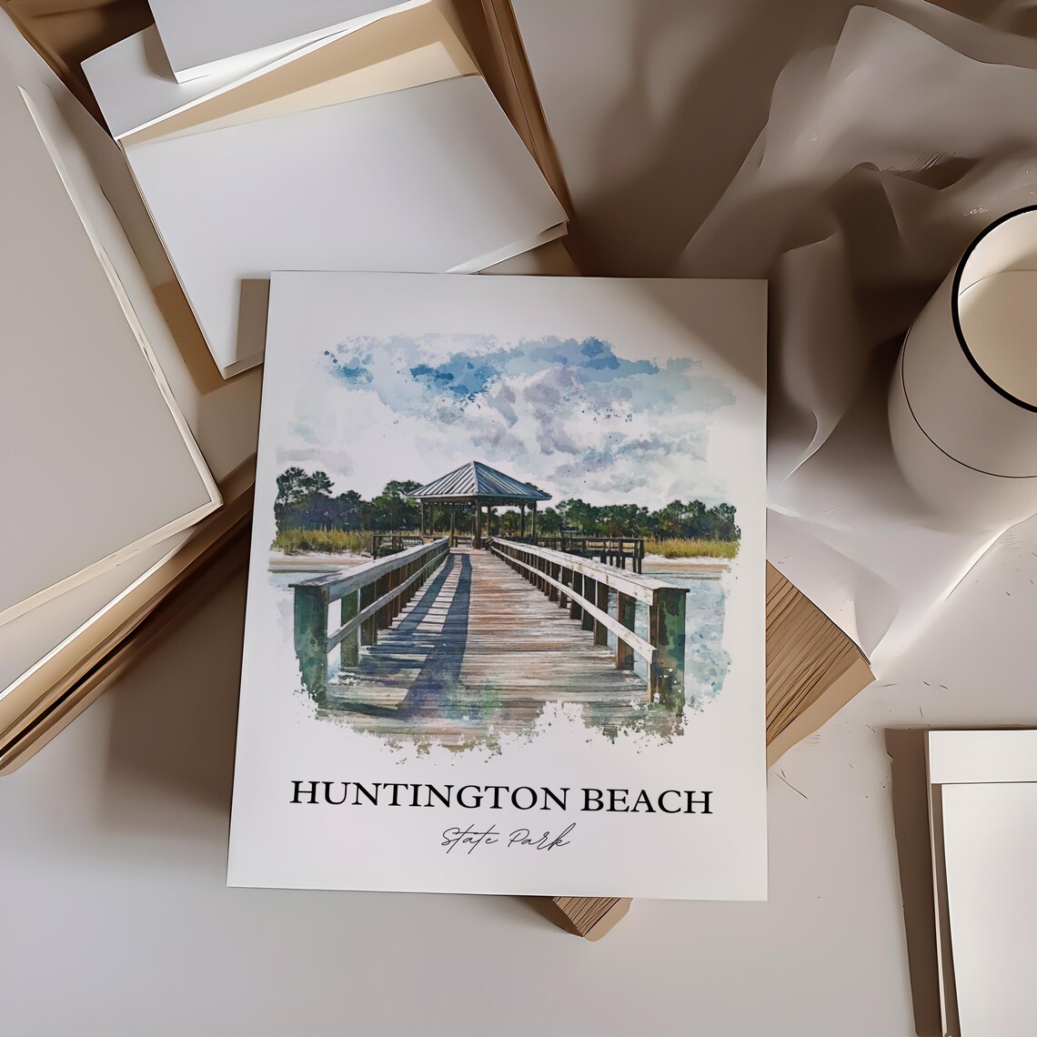 Huntington Beach State Park South Carolina Long Pier Art Poster - Image 4