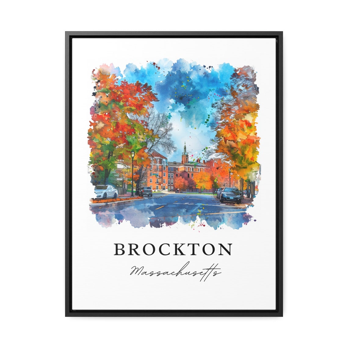 Brockton Massachusetts Autumn Foliage Street Watercolor Poster - Image 2