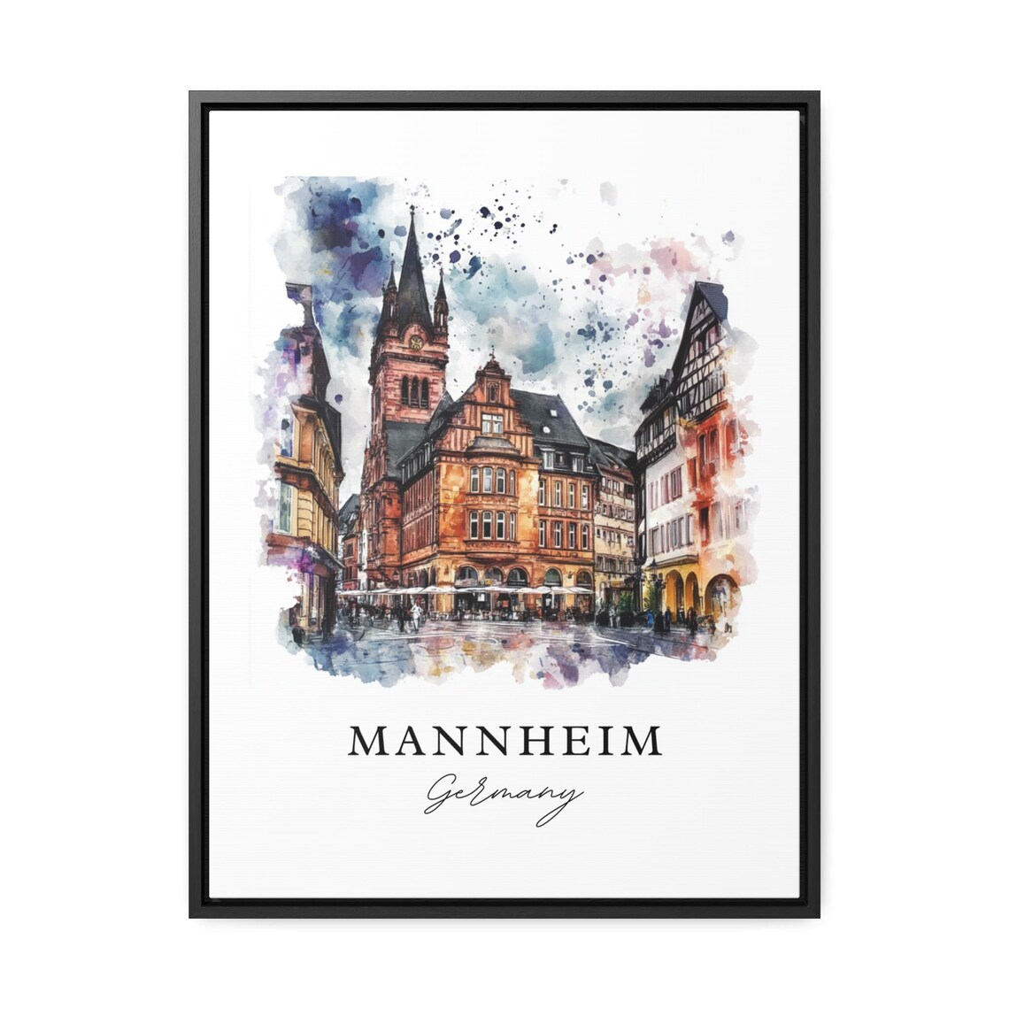 Mannheim Germany Historic Old Town Market Square Watercolor Poster - Image 3