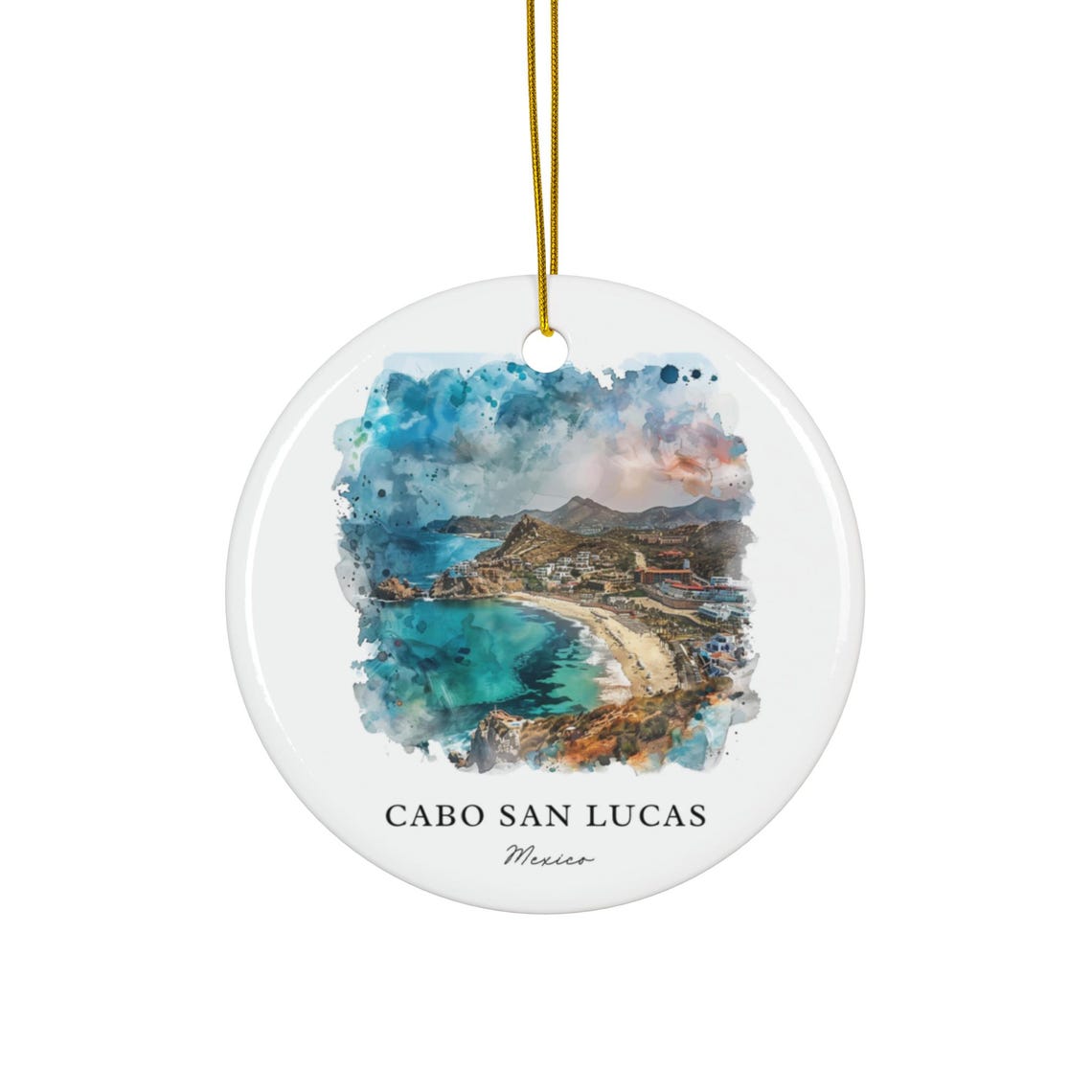 Cabo San Lucas Mexico Watercolor Turquoise Bay Rocky Cliffs Poster