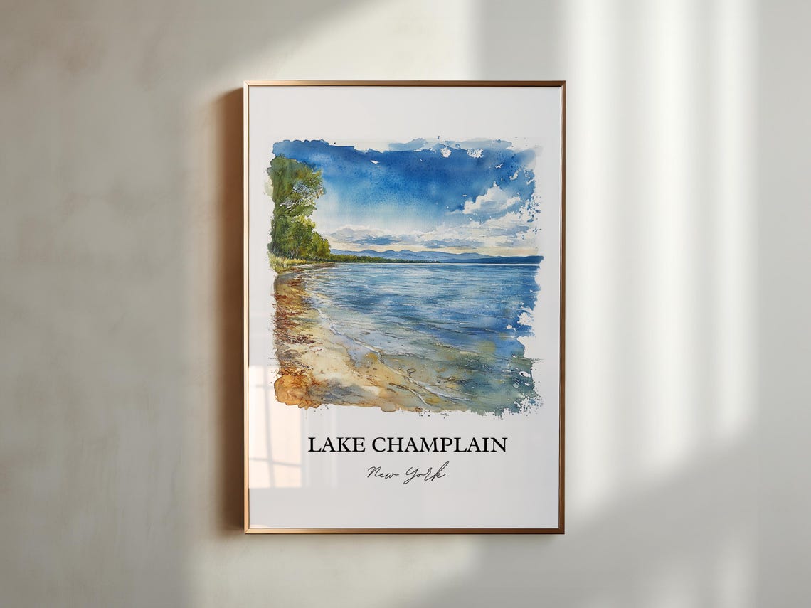 Lake Champlain New York Watercolor Calm Shoreline Scene Poster - Image 2