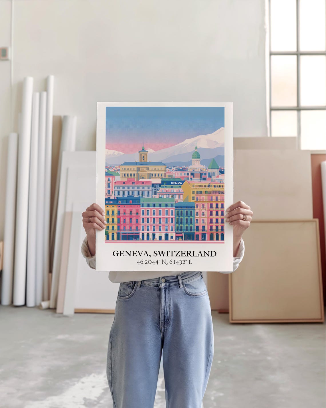 Geneva Switzerland Pastel Old Town Alpine View Travel Poster - Image 5
