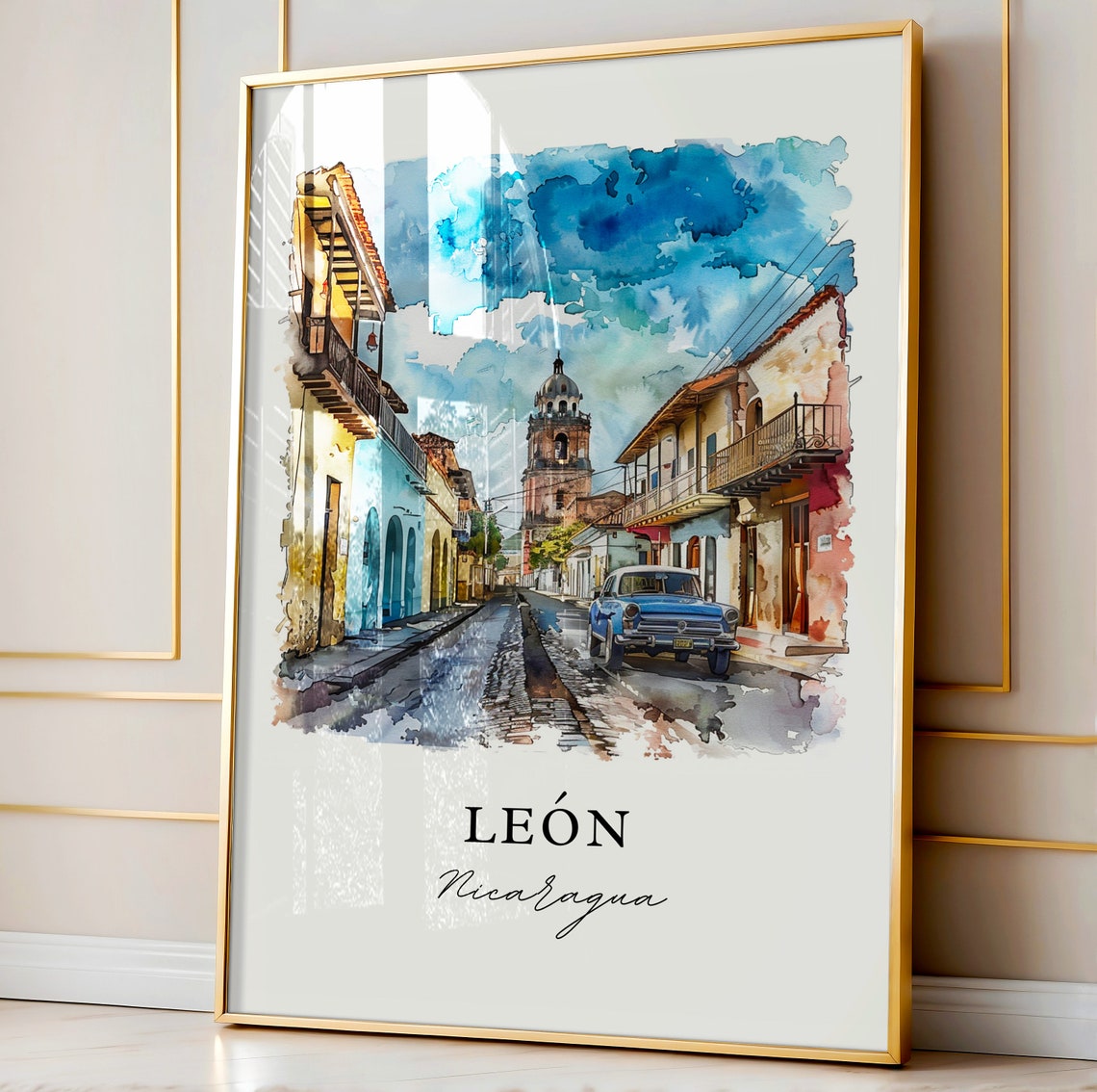 Leon Nicaragua Wall Art Len Print Watercolor Gift Travel Poster Housewarming - Image 4