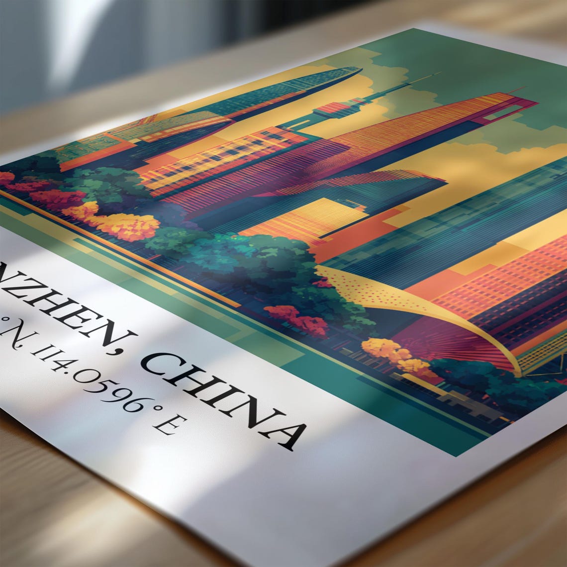 Shenzhen China Supertall Skyscrapers Skyline Retro Travel Art Poster - Image 6