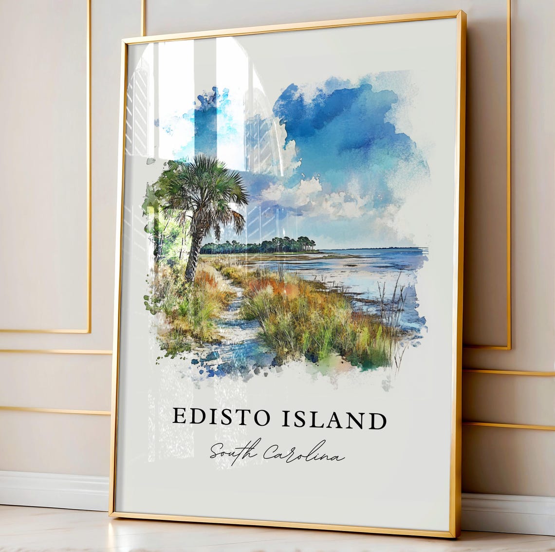 Edisto Island South Carolina Marsh Palm Shore Watercolor Poster - Image 3