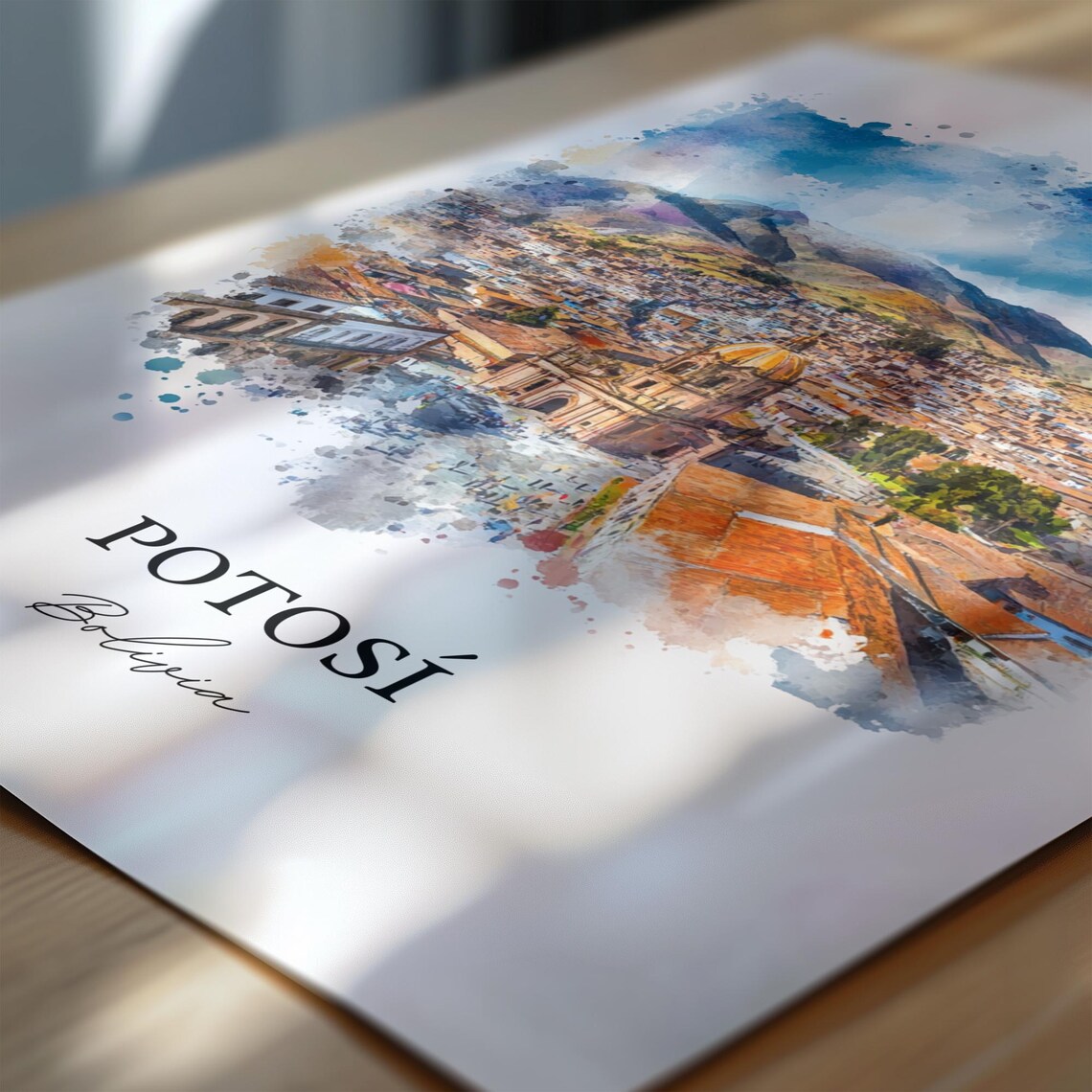 Potosi Bolivia Watercolor Domed Church Mountain Cityscape Poster - Image 6