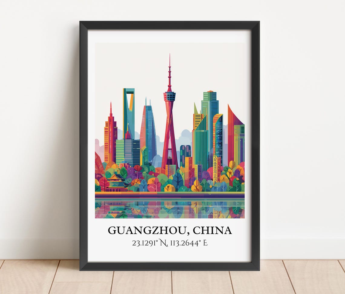 Guangzhou China Canton Tower Skyscrapers Reflection Travel Art Poster - Image 2