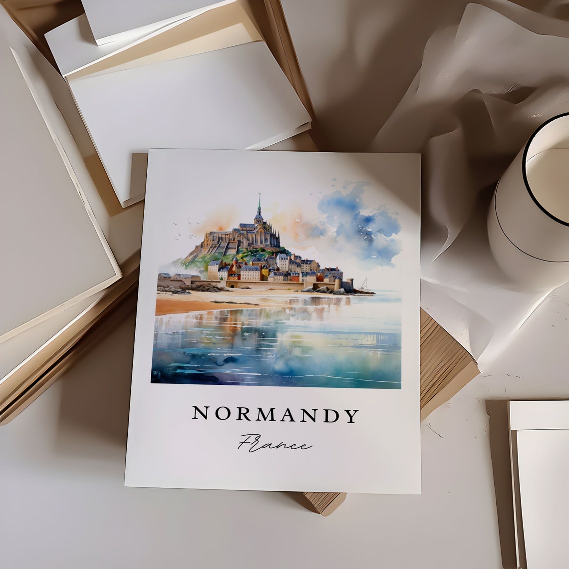 Normandy France Travel Poster, Custom Text Art Print - Image 6