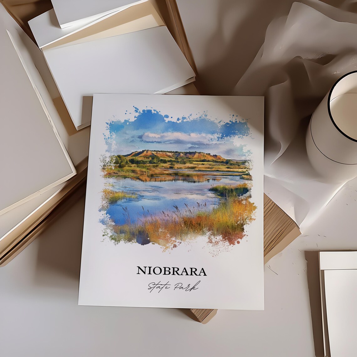Niobrara State Park Nebraska River Bluffs Scenic Watercolor Poster - Image 3