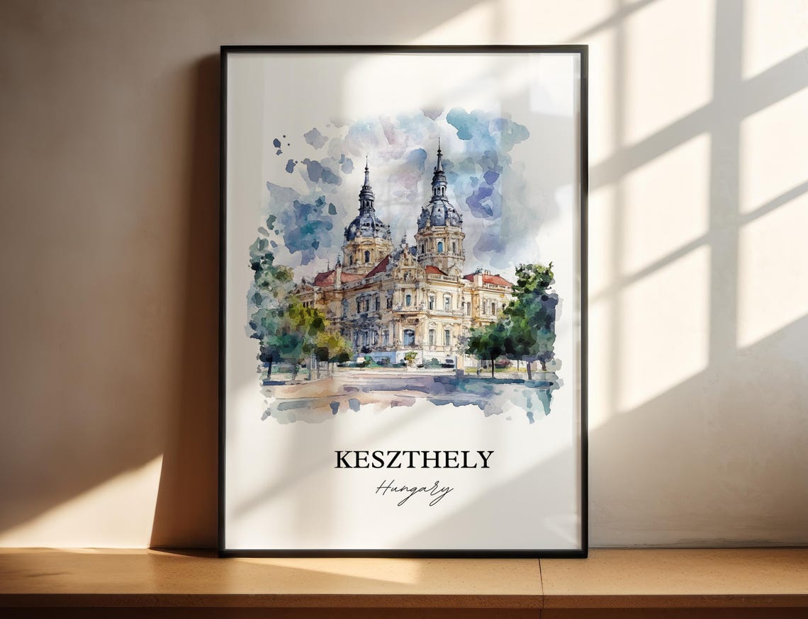 Keszthely Hungary Watercolor Ornate Twin Spired Landmark View Poster