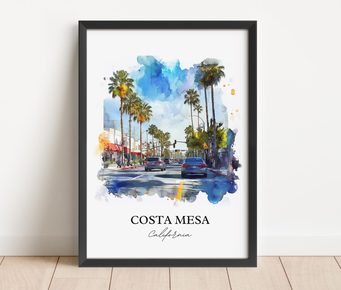 Costa Mesa California Sunny Palm Lined Street Blue Sky Poster - Image 2