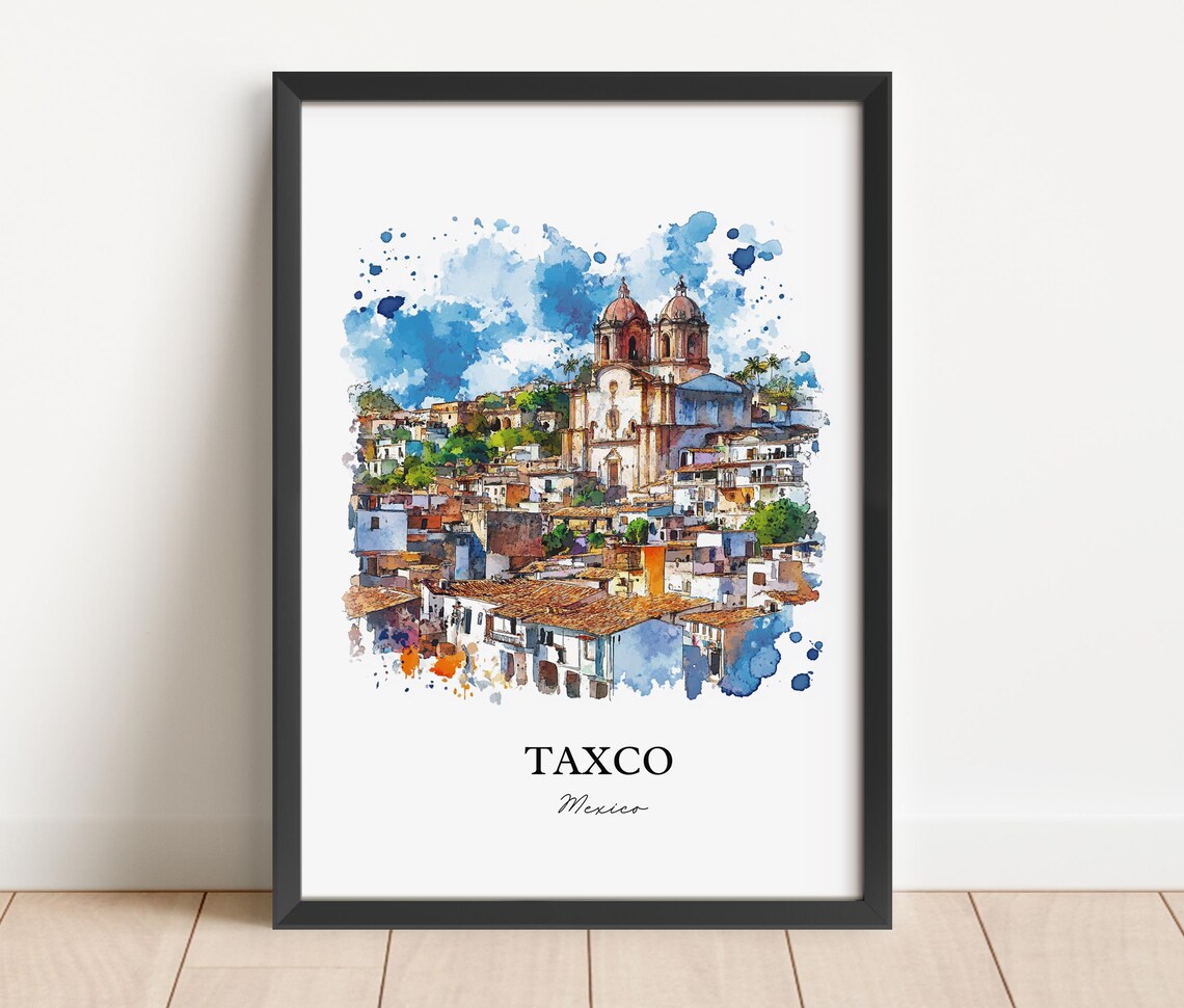 Taxco Mexico Colonial Hillside Town Twin Church Travel Poster - Image 3
