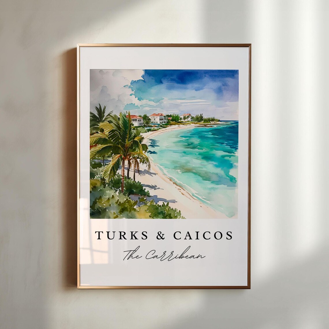 Turks and Caicos Caribbean Island Tropical Beach Watercolor Poster