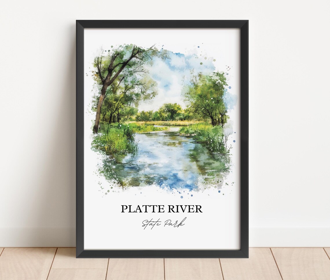 Platte River State Park Nebraska Woodland River Watercolor Poster