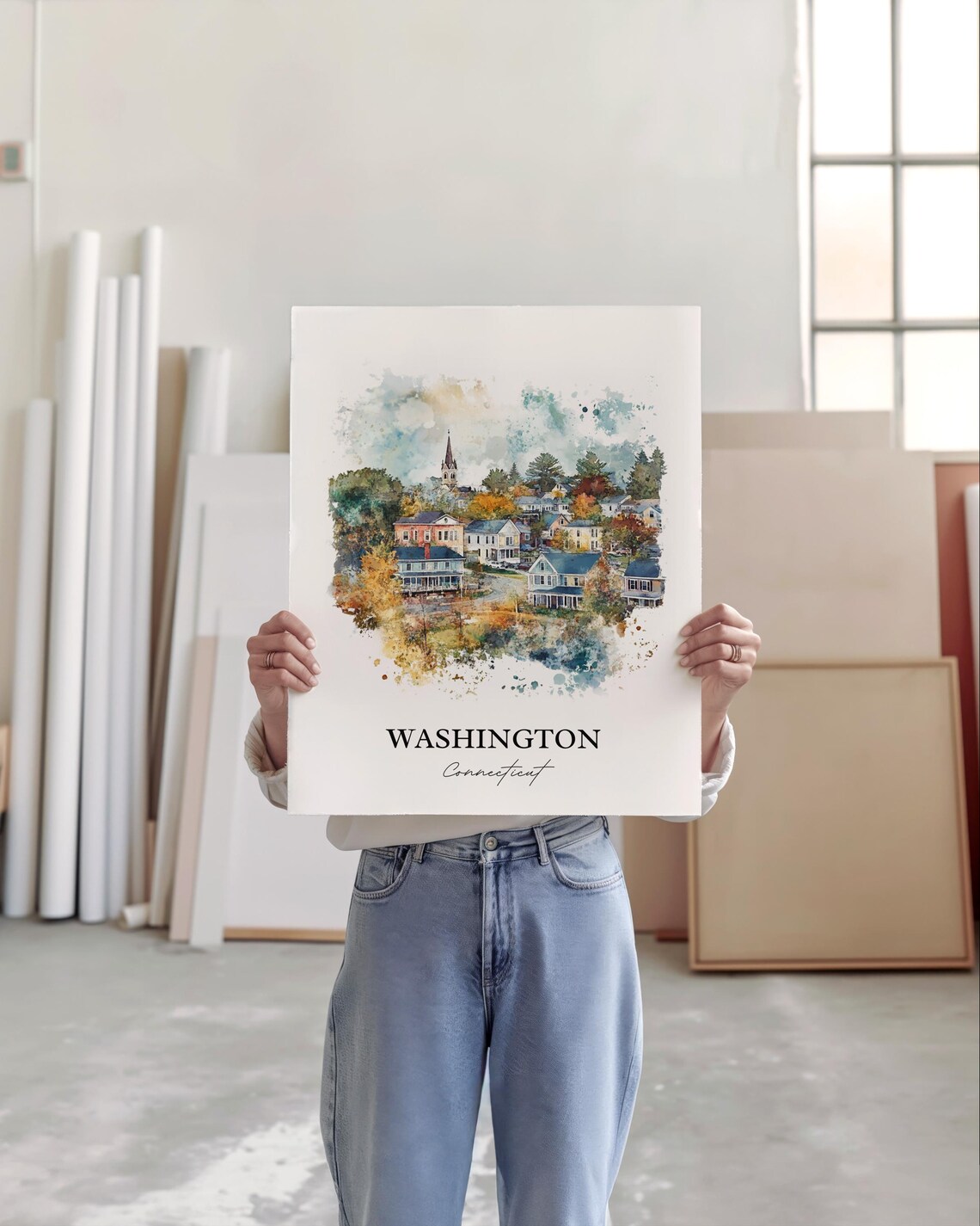 Washington Connecticut Village Spire Watercolor Travel Gift Poster - Image 3
