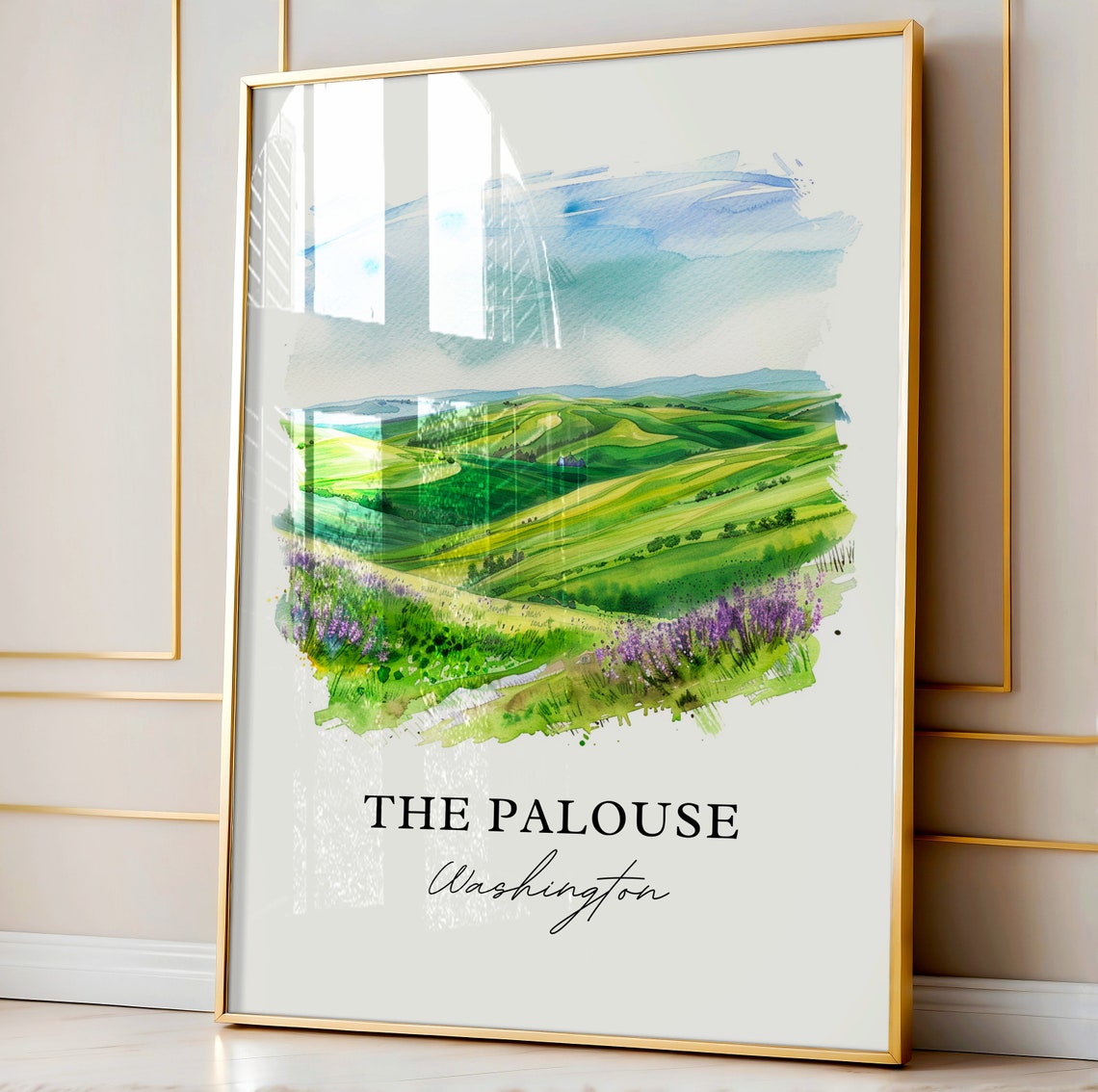 The Palouse Washington Watercolor Rolling Hills Scene Art Poster - Image 4