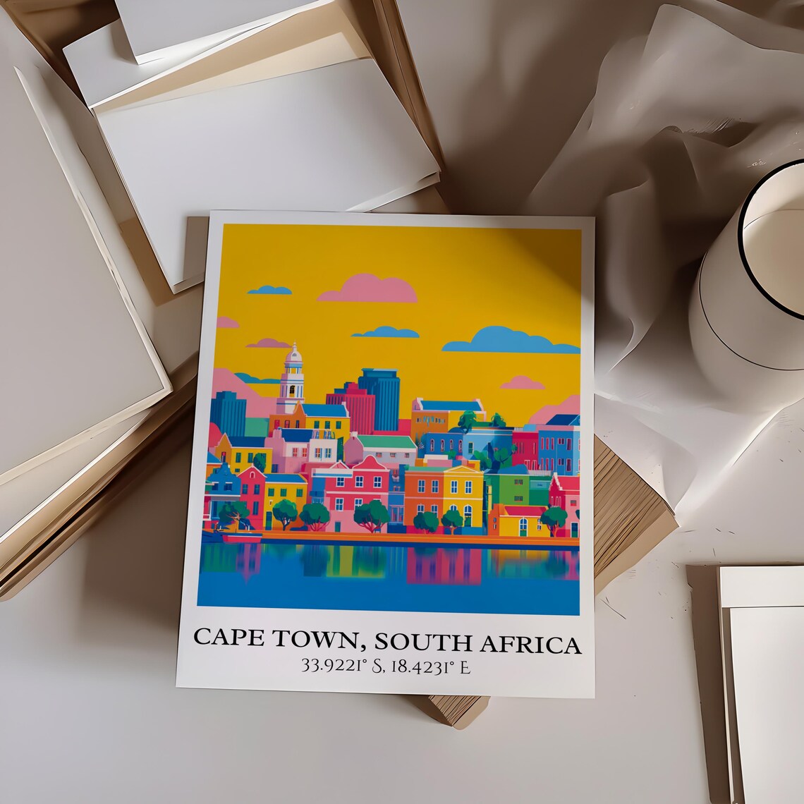 Cape Town South Africa Colorful Waterfront Skyline Travel Poster - Image 4