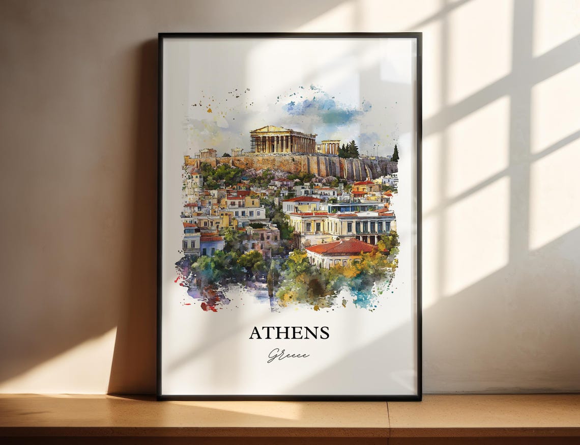Athens Greece Watercolor Travel Poster, Art Print