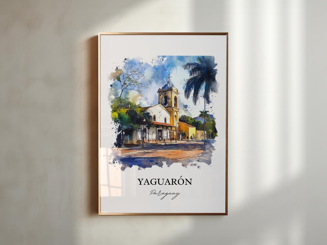 Yaguarón Paraguay Watercolor Colonial Church Town Scene Poster - Image 6