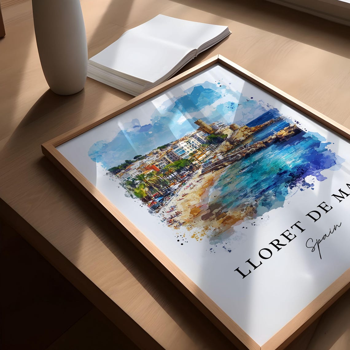 Lloret de Mar Spain Beach and Castle Coast Watercolor Poster - Image 5