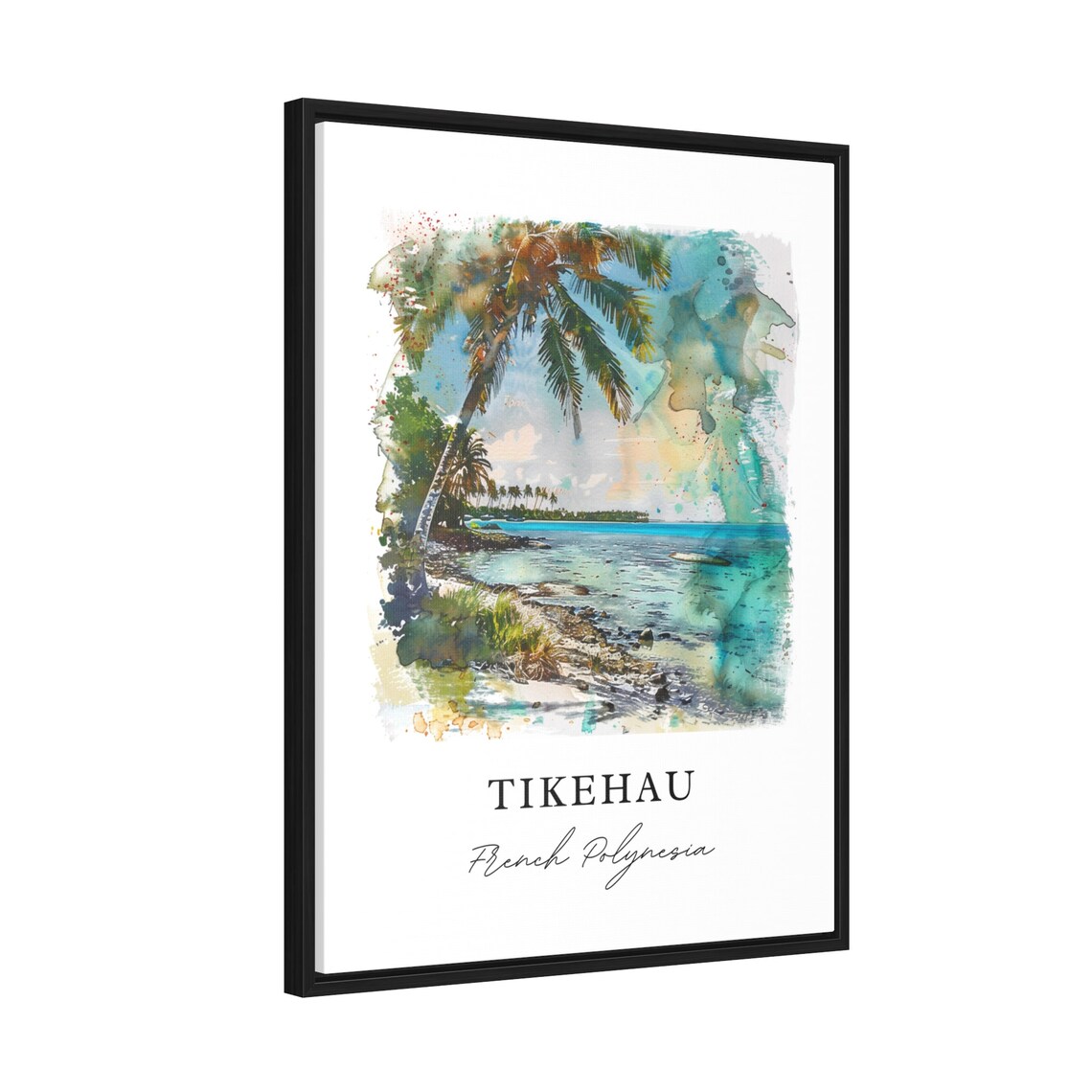 Tikehau French Polynesia Palm Beach Lagoon Watercolor Travel Poster - Image 2