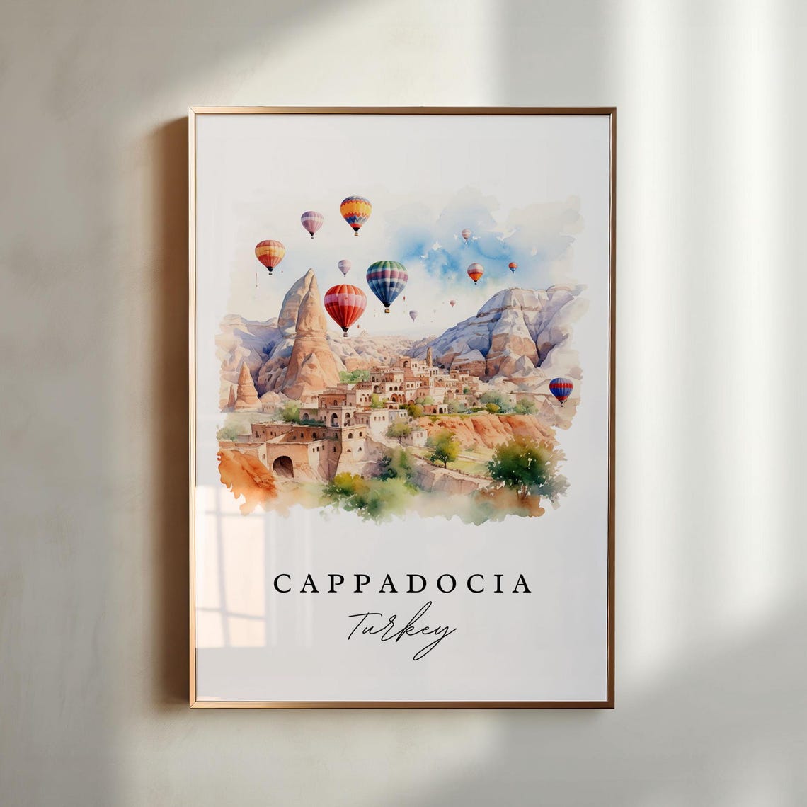 Cappadocia Turkey Watercolor Art Hot Air Balloons Fairy Poster