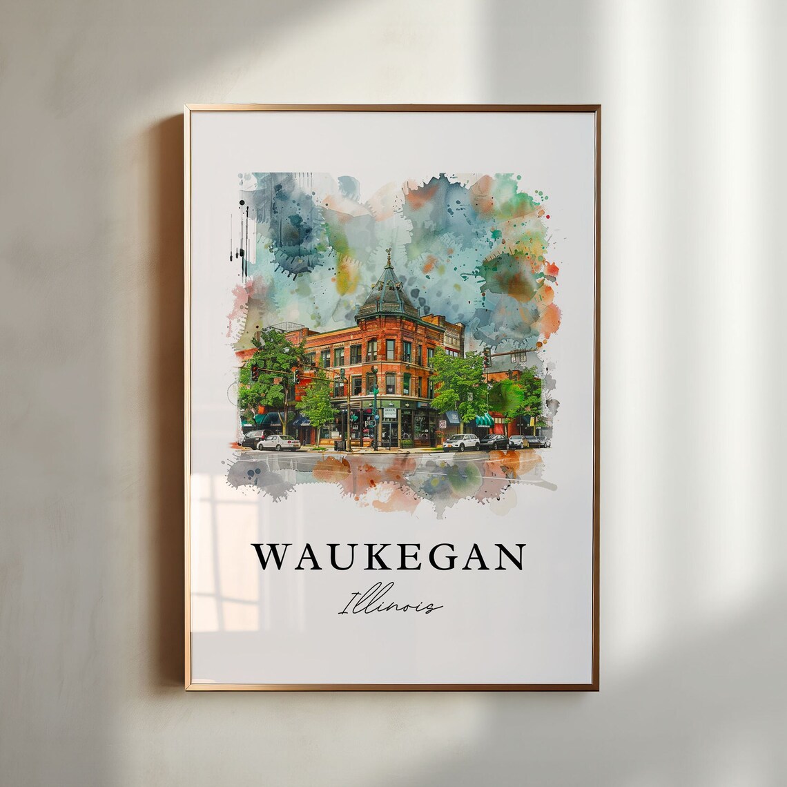 Waukegan Illinois Historic Brick Building Watercolor Print Gift Art
