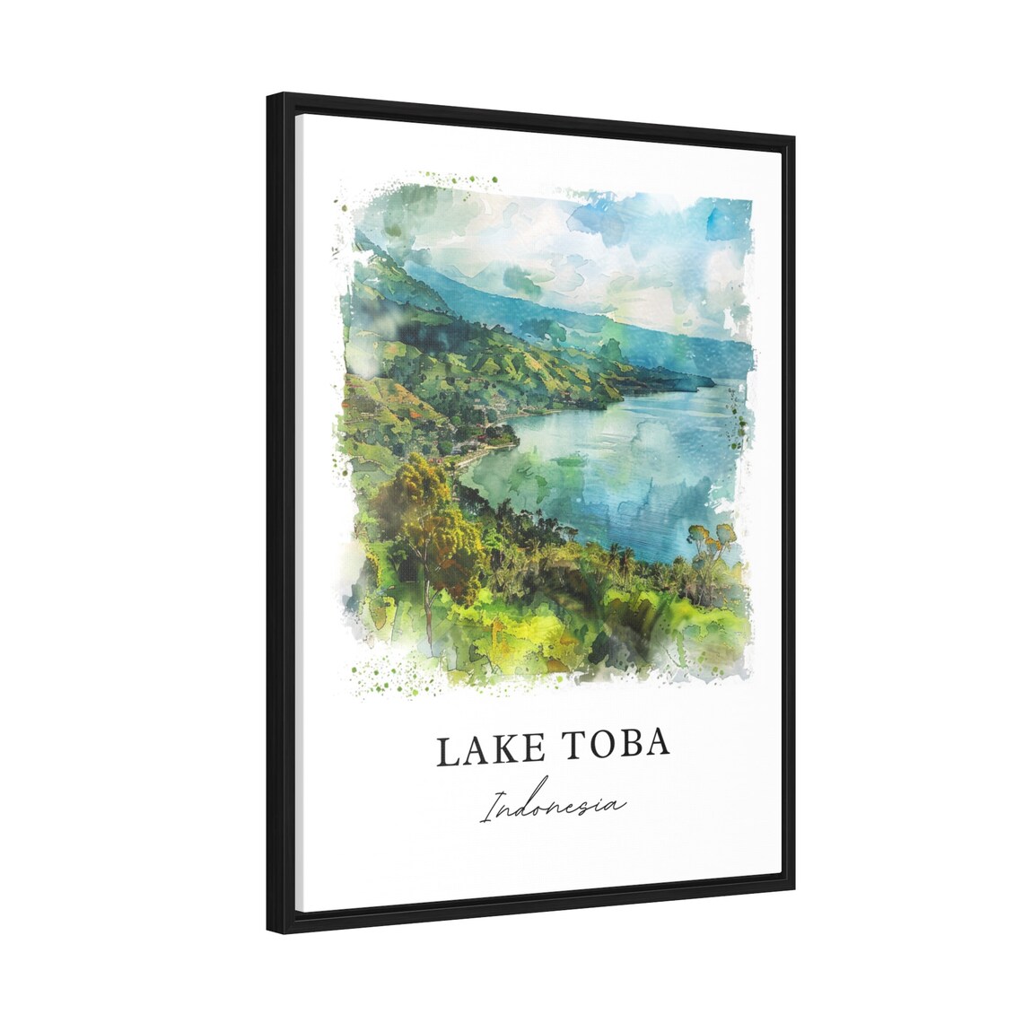Lake Toba Indonesia Volcanic Crater Lake Watercolor Travel Poster - Image 2