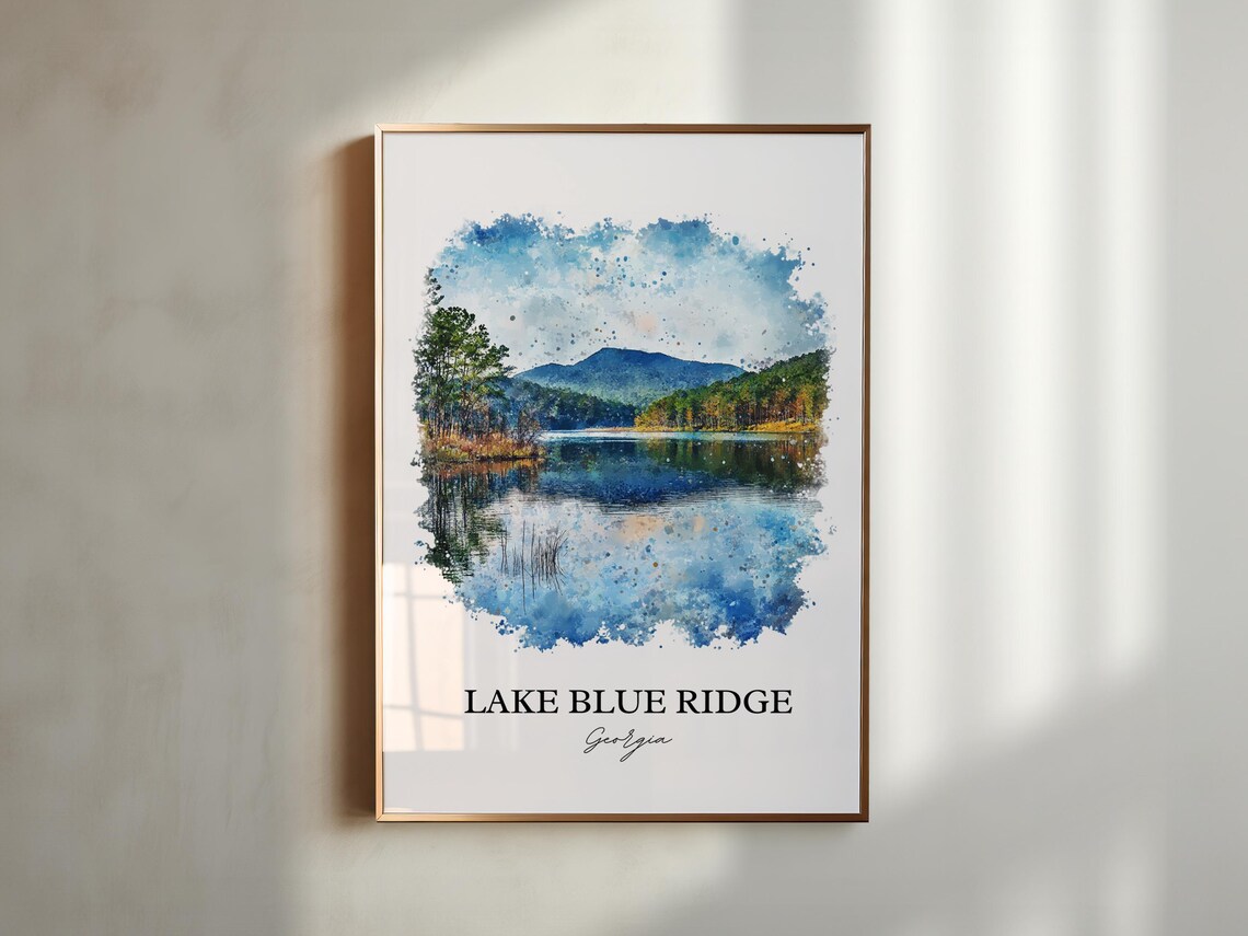 Lake Blue Ridge Georgia Mountain Lake Reflection Watercolor Poster - Image 5