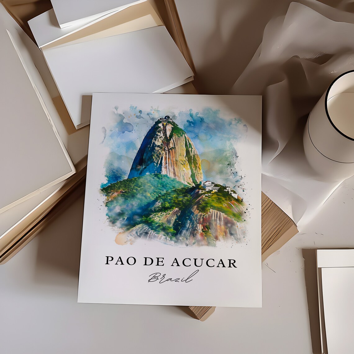 Pao De Acucar Sugarloaf Mountain Brazil Watercolor Travel Poster - Image 6