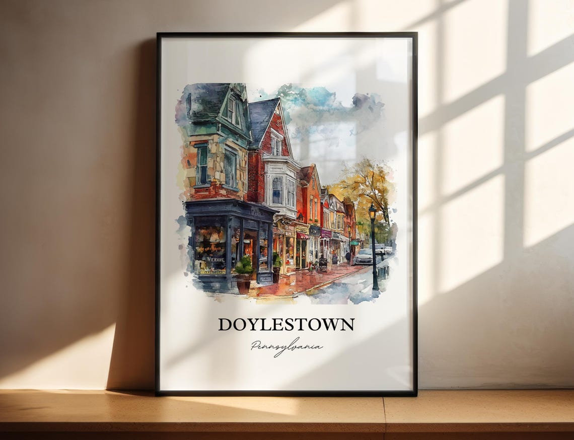 Doylestown Pennsylvania Historic Main Street Shops Watercolor Poster