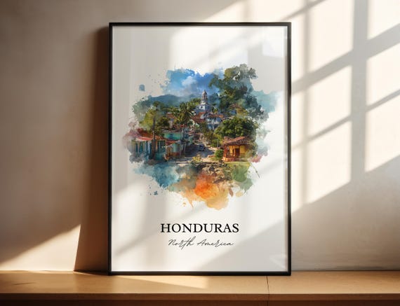 Honduras Wall Art Print Watercolor Gift Travel Poster Housewarming