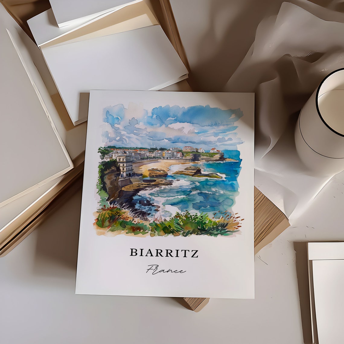 Biarritz France Basque Coast Beach Watercolor Coastal Travel Poster - Image 6