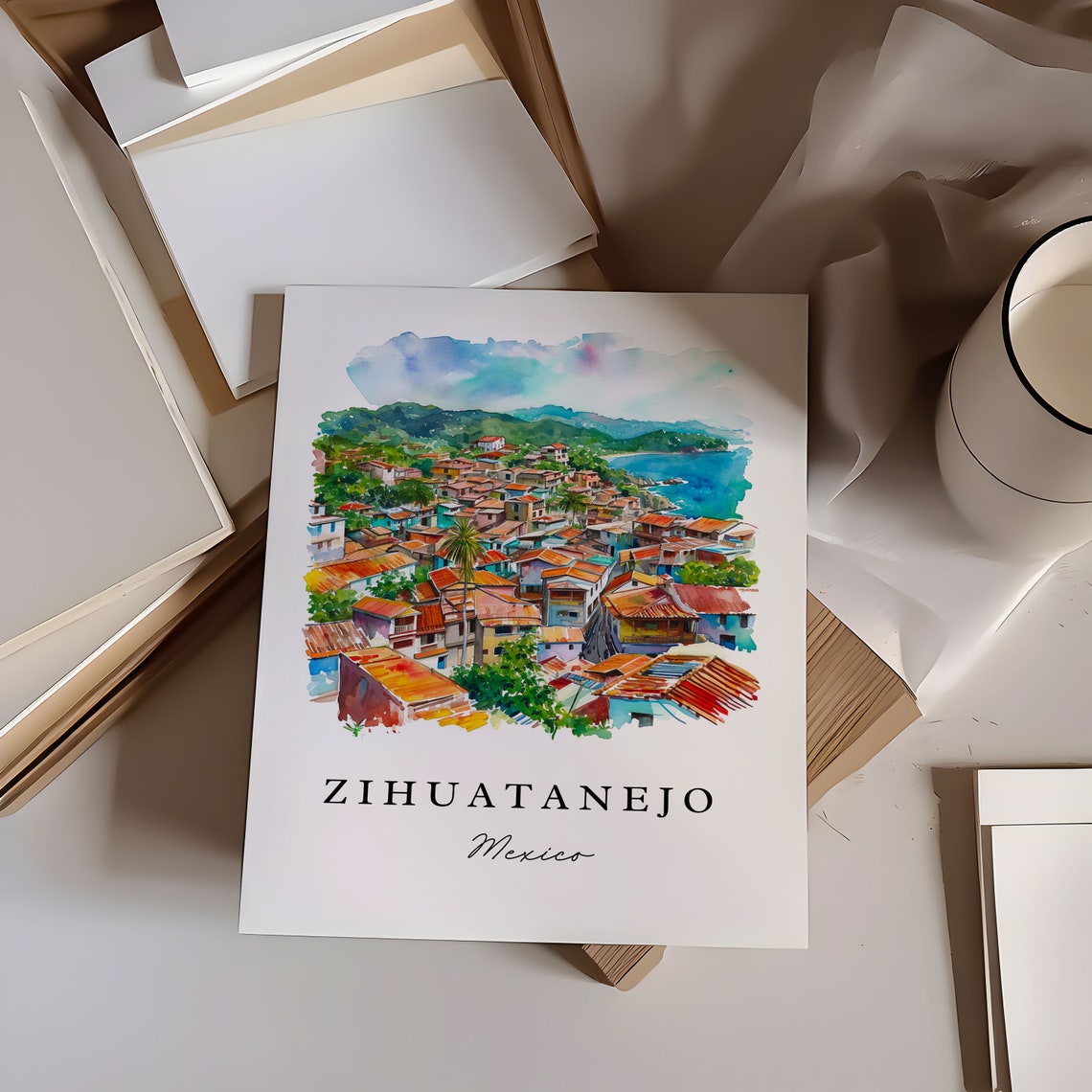 Zihuatanejo Mexico Travel Poster, Custom Text - Image 6