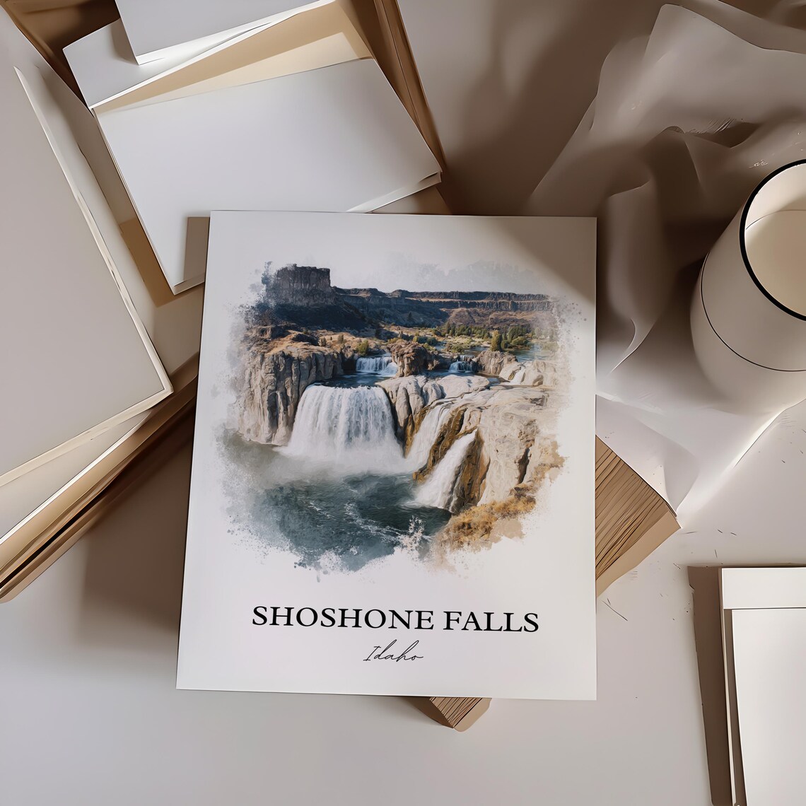 Shoshone Falls Idaho Snake River Canyon Waterfall Watercolor Poster - Image 2